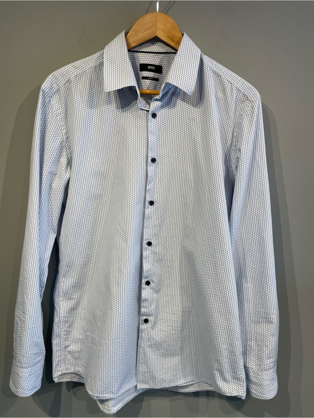 Hugo Boss Light Blue Micro-Pattern Dress Shirt slim fit size 16.5